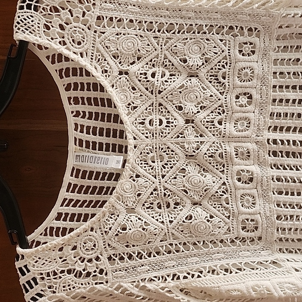 Maria Rello Crocheted CoverUp Tunic Ivory Size M - Picture 4 of 16
